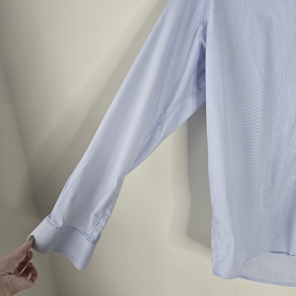 ETON Contemporary Blue/White Striped Long Sleeve Button Front Cotton Shirt 17 43 - Picture 4 of 12